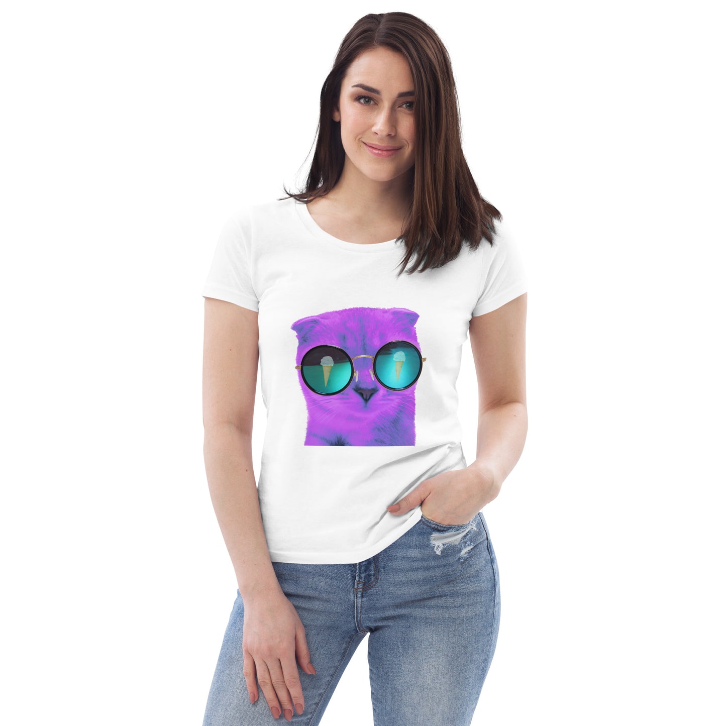 Enganliegendes T-Shirt Katze Lila