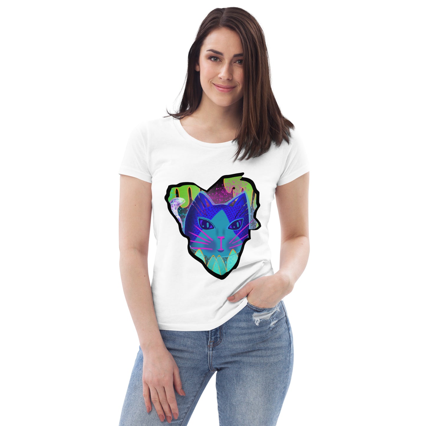 Enganliegendes T-Shirt Katze Logo