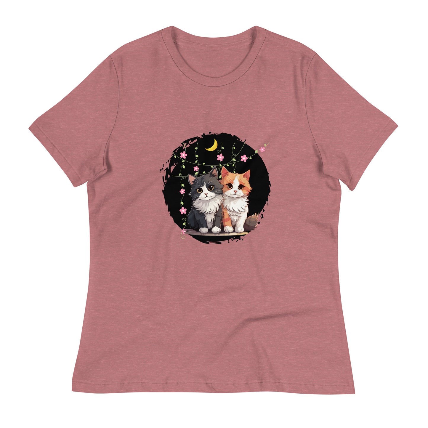 Lockeres Damen-T-Shirt 2 Katzen Nacht