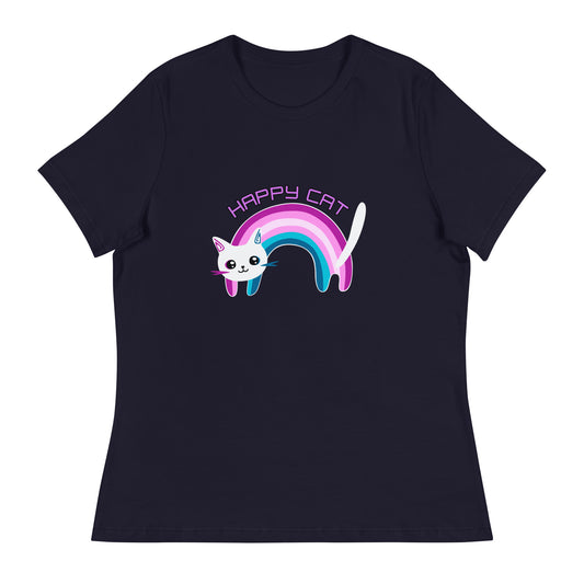 Lockeres Damen-T-Shirt Regenbogen Katze