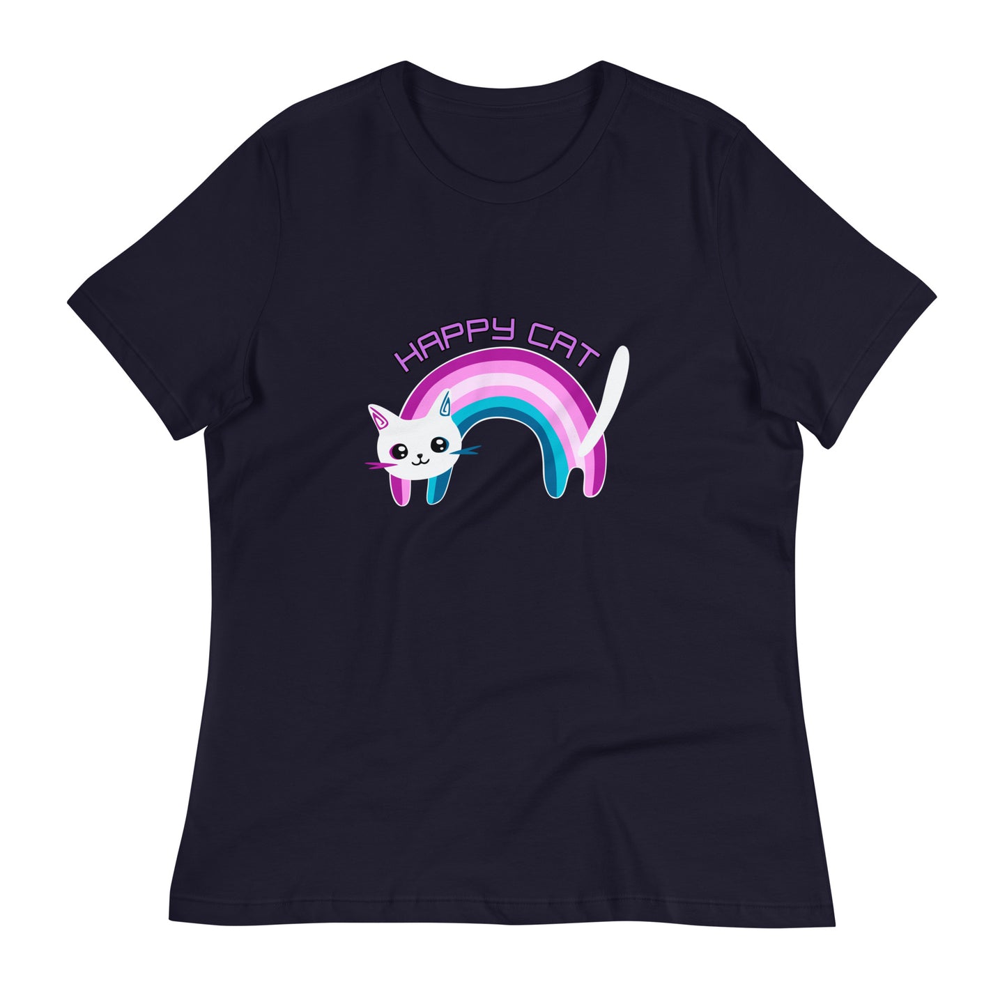 Lockeres Damen-T-Shirt Regenbogen Katze